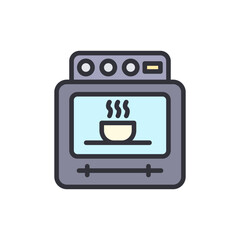 Modern Oven Icon With Steaming Bowl Inside On Transparent Background