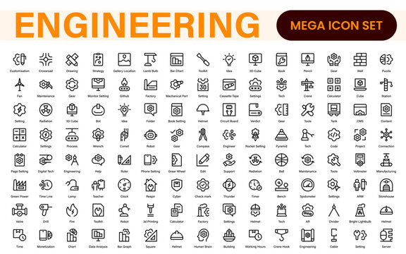 Comprehensive Engineering Icon Set: Precision-crafted icons for mechanical, civil, electrical, and software engineering projects.