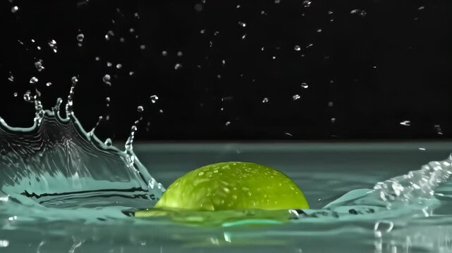 Green Apple Dive: A vivid capture of a green apple plunging into water, showcasing the dynamics of a refreshing splash.