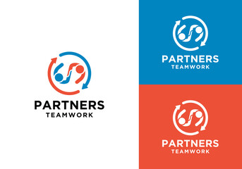logo of work partner or teamwork. vector logo of teamwork with symbol of two people holding hands