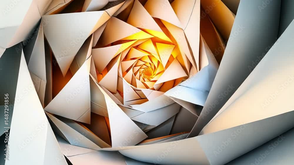 Poster mesmerizing abstract spiral design of white and orange geometric shapes creates captivating patterns