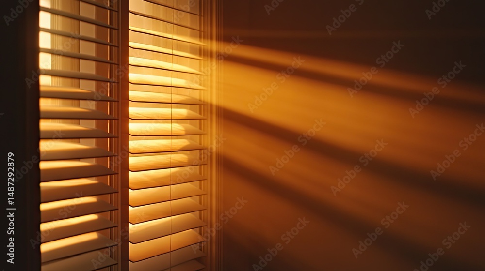 Aufkleber light streaming through wooden blinds creating interesting shadow patterns