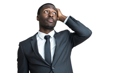 Businessman contemplating decisions office environment portrait indoor professional context