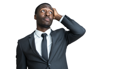 Businessman contemplating decisions office environment portrait indoor professional context