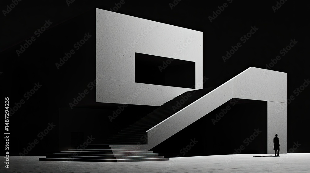 Poster abstract architecture depicting stairs and rectangular shapes in black