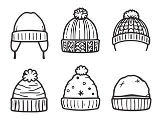 winter hats simple line art illustration for cold weather