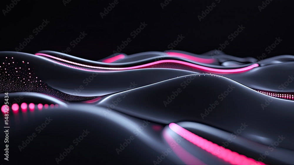 Poster abstract image depicting flowing undulating surfaces with glowing light