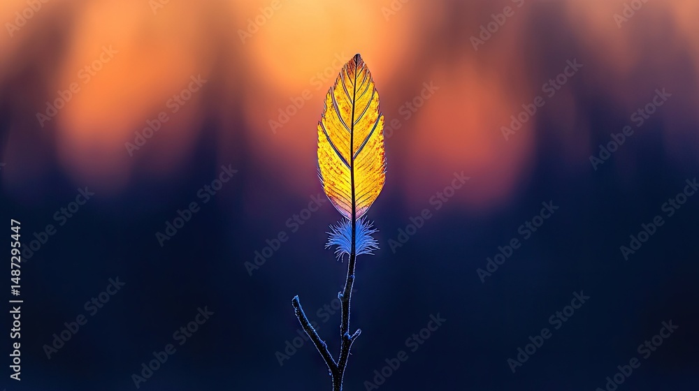 Poster a backlit leaf is displayed against a soft colorful background