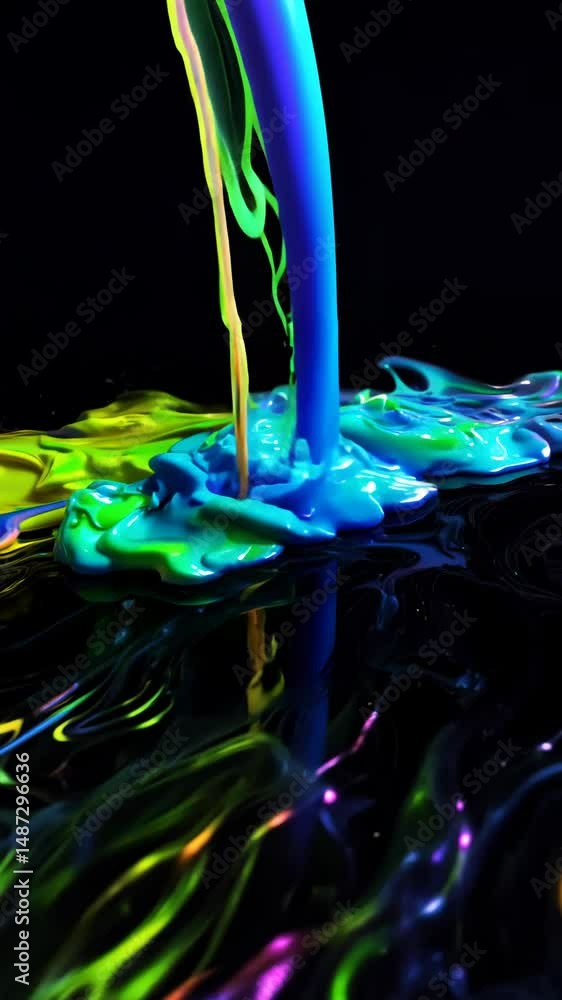 Poster a blue and green blob of paint is dripping from a tube. the paint is wet and has a shiny appearance