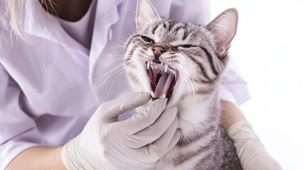 Veterinarian Examining Cat's Open Mouth and Teeth