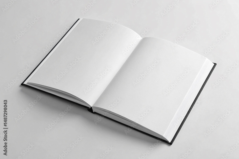 Poster open book with blank pages on a white surface ready for text or images