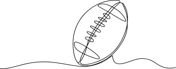 American football ball drawn in single continuous line art style, minimalist black and white sketch isolated on white background

