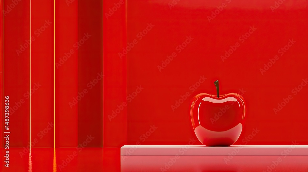Poster a shiny red apple is displayed in a minimalist and red scene