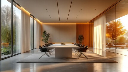 Modern Minimalist Conference Room with Stunning Sunset Views