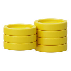 Two short stacks of coins glossy and yellow against a black void