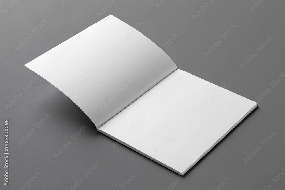 Poster open blank notebook with white pages on a gray background