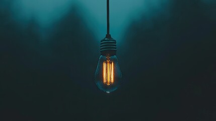 A single glowing bulb is hanging suspended from above