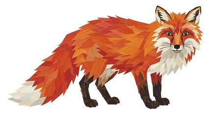 Obraz premium Fox Illustration with Geometric Design Standing on Isolated White Background