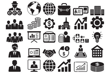 PrintCorporate Business Finance Icons Set for Marketing Teamwork Office Management and Economic Development