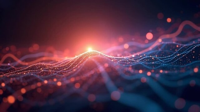 Abstract background of bright rays of light, technological lines in motion. connection concept, big data, futuristic background. Visualization of big data particle flow or network connection. loop