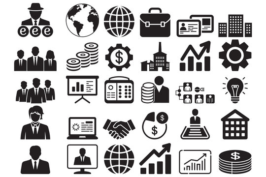 PrintCorporate Business Finance Icons Set for Marketing Teamwork Office Management and Economic Development