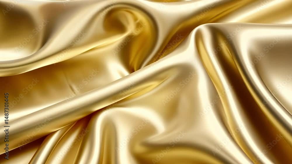Aufkleber luxurious golden silk fabric draped elegantly, showcasing smooth texture and soft folds, perfect for