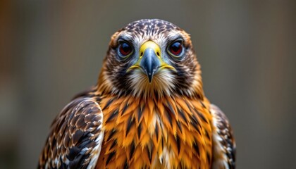 Obraz premium a close up of a colorful single hawk, detailed feathers, facing the camera, full body visible