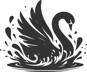 Fototapeta premium Wild bird black vector silhouette of a swan