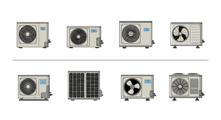 Set of outdoor AC units and compressors