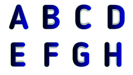 Stylish 3D Uppercase Letters A-H in Vibrant Blue