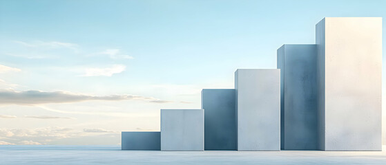 Abstract Geometric Concrete Cubes Stages Display In Light Sky Background
