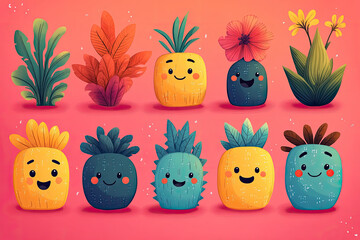 Cheerful Garden of Vibrant and Stylized Plant Characters