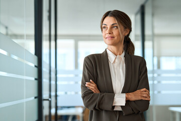 Happy middle aged businesswoman manager, mature professional executive, corporate leader wearing...