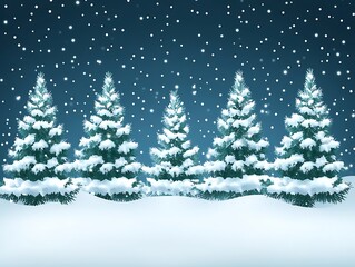 Obraz premium Snowy night with fir trees