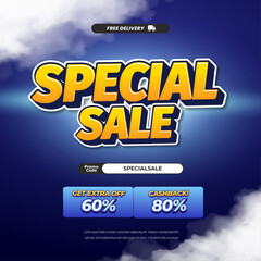 Special deals Sale discount simple Deep Dark Blue gradient Editable text effect With coupon and extra discount Promotion banner template