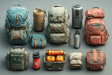 Complete Low-Poly Outdoor Survival Equipment in 3D Style
