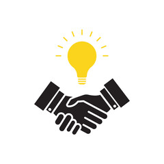 handshake with light bulb like great business idea. concept of financial help or venture invest. outline trend insight efficacy enterprise logotype graphic creative design element isolated on white