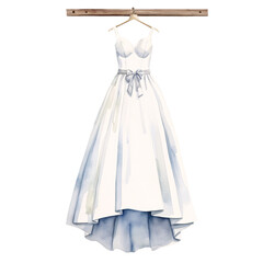 Watercolor Illustration of a White Wedding Dress