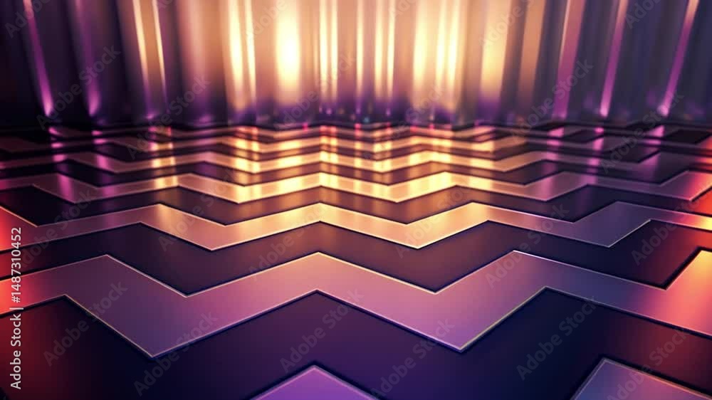 Poster vibrant and modern abstract background with chevron pattern, reflective surfaces, and colorful light