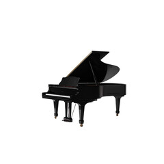 Elegant black grand piano isolated on 3d art keys dark on transparent background