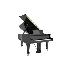 Elegant black grand piano music instrument isolated 3d on transparent background
