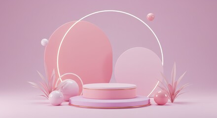 Elegant Pink Podium Scene for Product Showcase with Geometric Accents