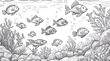 Underwater Fish Coloring Page, Coral Reef, Peaceful Scene, Educational Resource