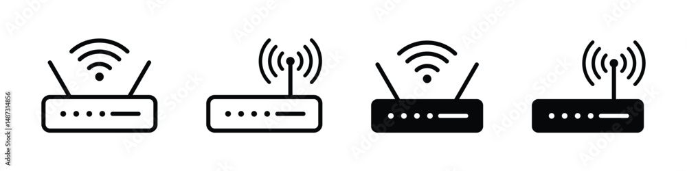 Poster wi-fi router icon set. wireless network modem symbol for app, ui and design element. transparent png