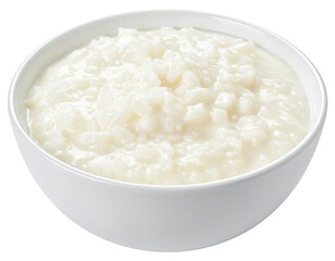 White bowl full of creamy rice pudding isolated on transparent background