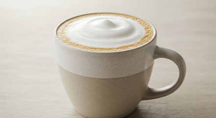 Creamy Latte in Beige Mug on Light Table