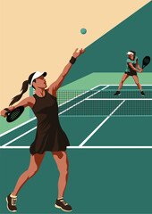 Playing Padel Tennis &ndash; Vector Illustration