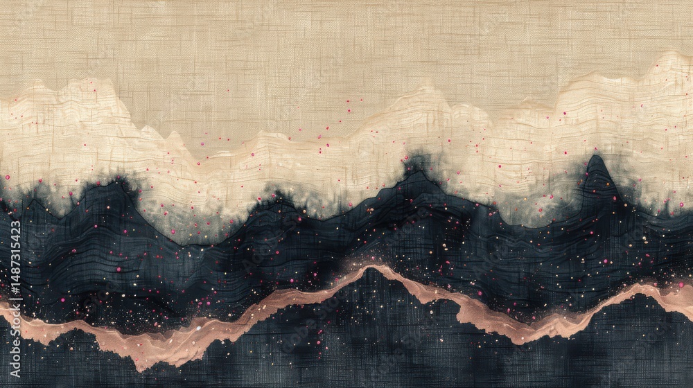Fototapete subtle grainy gradient background blending warm beige into deep black, with delicate pastel pink fle