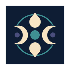 Elegant geometric pattern with abstract shapes in teal beige and dark blue colors