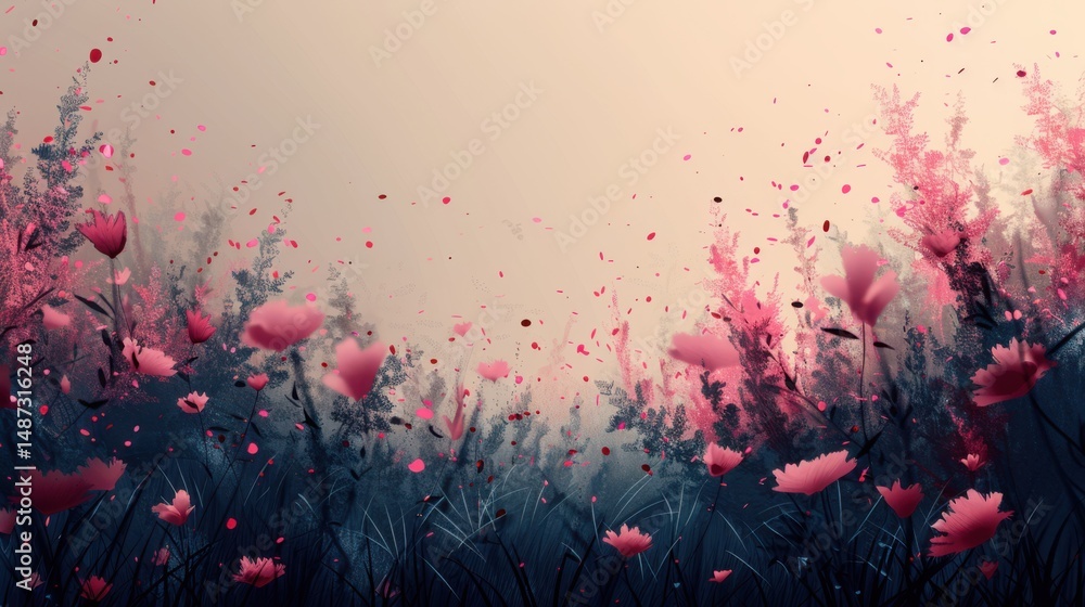 Fototapete subtle grainy gradient background blending warm beige into deep black, with delicate pastel pink fle